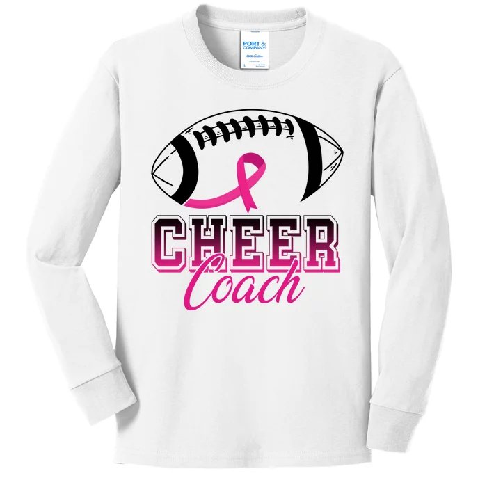 Cheer Coach Football Breast Cancer Awareness Kids Long Sleeve Shirt