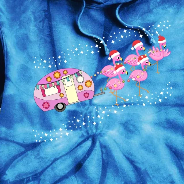 Christmas Camping Flamingo Sleigh Gift Funny Camper Tie Dye Hoodie