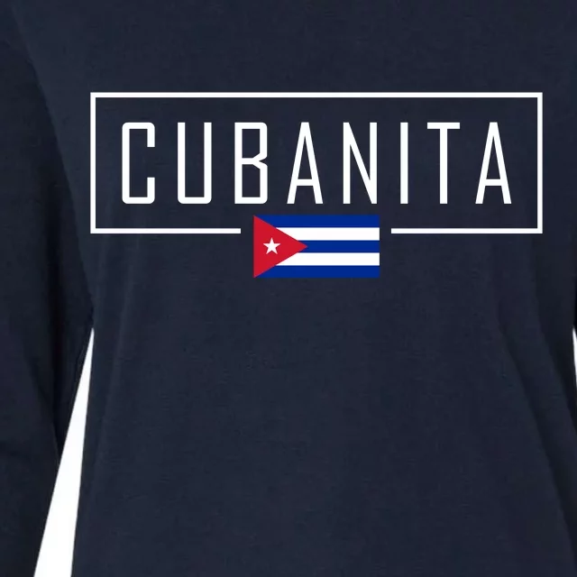 Cubanita Cuban Flag Logo Womens Cotton Relaxed Long Sleeve T-Shirt