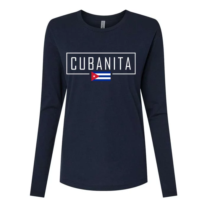 Cubanita Cuban Flag Logo Womens Cotton Relaxed Long Sleeve T-Shirt