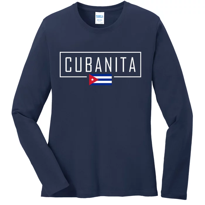 Cubanita Cuban Flag Logo Ladies Long Sleeve Shirt