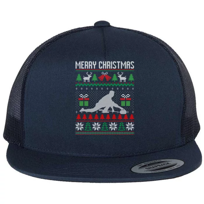 Christmas Curling Figure Xmas Sport Lover Ugly Sweater Gift Flat Bill Trucker Hat