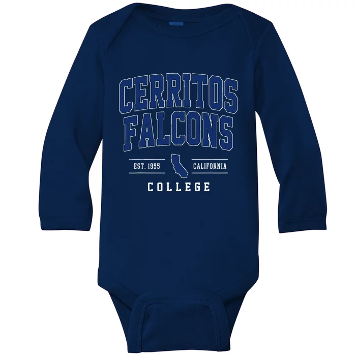 Cerritos College F.A.L.C.O.N.S Arch Vintage Design Baby Long Sleeve Bodysuit