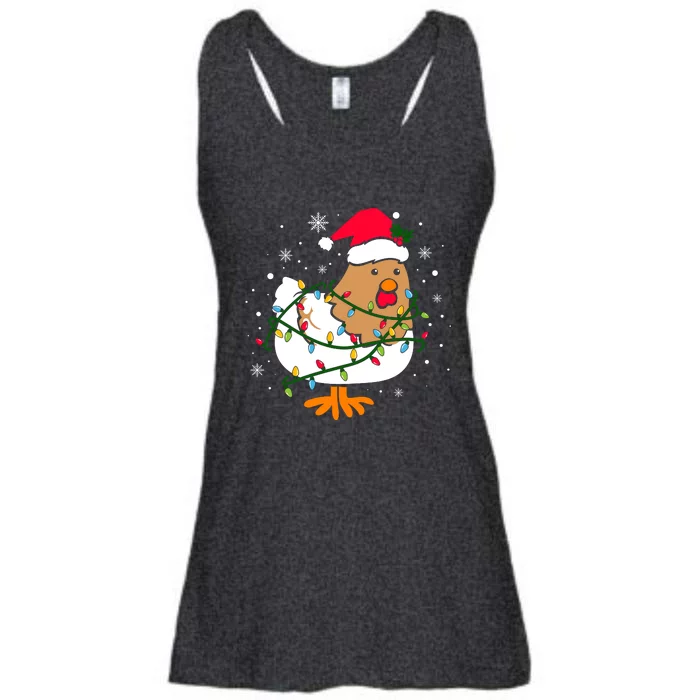 Chicken Christmas Funny Bird Funny Christmas Hat Christmas Lights Ladies Essential Flowy Tank