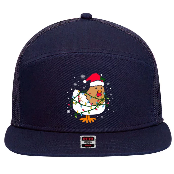 Chicken Christmas Funny Bird Funny Christmas Hat Christmas Lights 7 Panel Mesh Trucker Snapback Hat