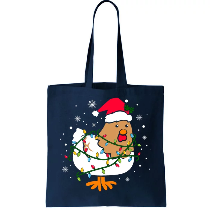 Chicken Christmas Funny Bird Funny Christmas Hat Christmas Lights Tote Bag