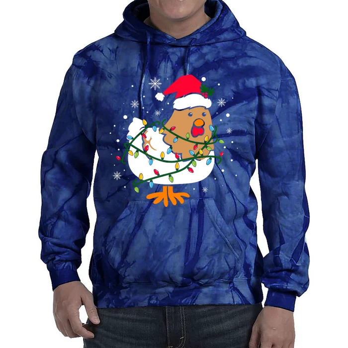 Chicken Christmas Funny Bird Funny Christmas Hat Christmas Lights Tie Dye Hoodie