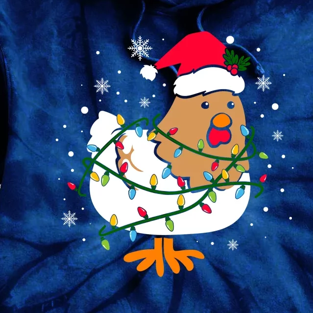 Chicken Christmas Funny Bird Funny Christmas Hat Christmas Lights Tie Dye Hoodie