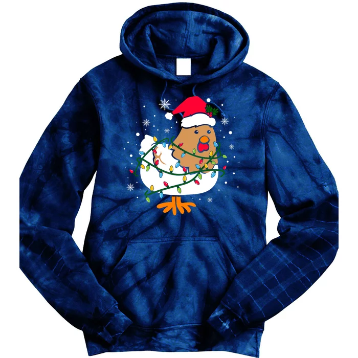 Chicken Christmas Funny Bird Funny Christmas Hat Christmas Lights Tie Dye Hoodie