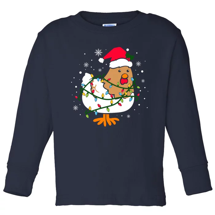 Chicken Christmas Funny Bird Funny Christmas Hat Christmas Lights Toddler Long Sleeve Shirt