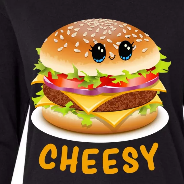 Cheesy Cute Funny Cheese Burger Food Pun Tee Gift Womens Cotton Relaxed Long Sleeve T-Shirt