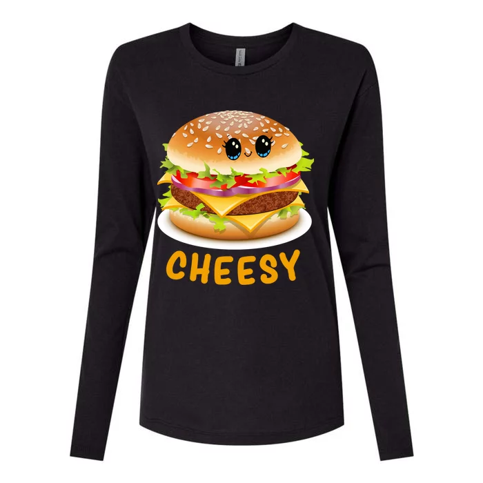 Cheesy Cute Funny Cheese Burger Food Pun Tee Gift Womens Cotton Relaxed Long Sleeve T-Shirt