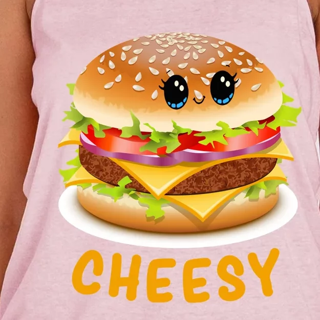 Cheesy Cute Funny Cheese Burger Food Pun Tee Gift Women's Knotted Racerback Tank