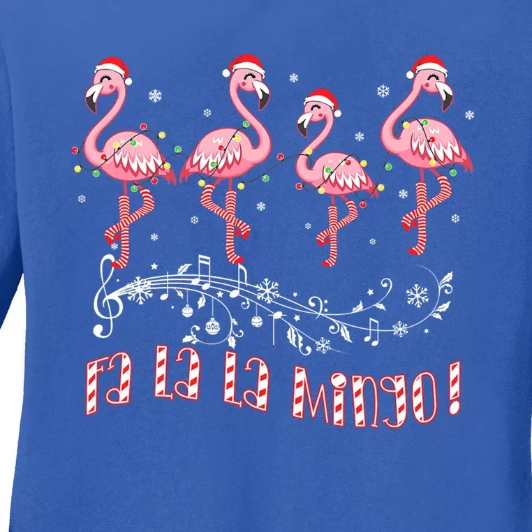 Candy Cane Flamingoes Fa La La Mingo Flamingo Christmas Gift Ladies Long Sleeve Shirt