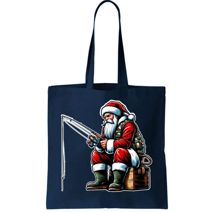 Christmas Costume Fisherman Fishing Funny Cool Santa Xmas Tote Bag