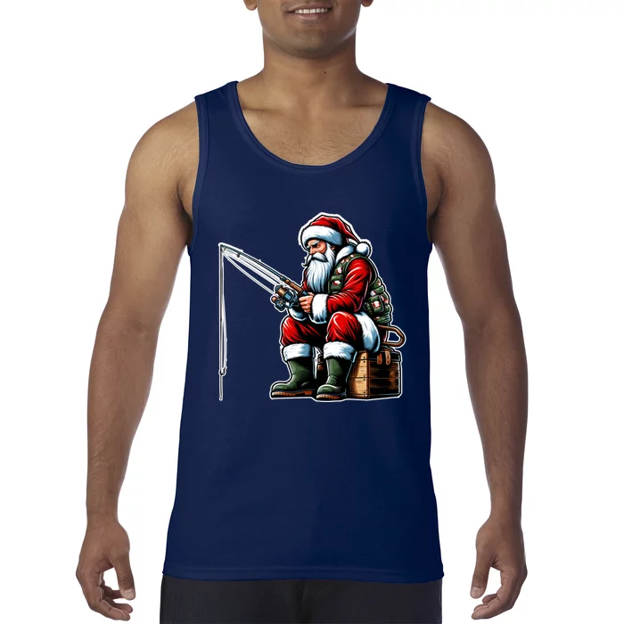 Christmas Costume Fisherman Fishing Funny Cool Santa Xmas Tank Top