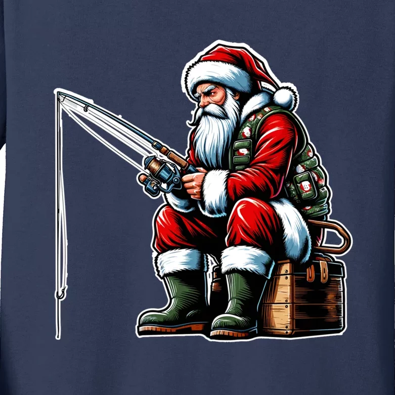 Christmas Costume Fisherman Fishing Funny Cool Santa Xmas Kids Long Sleeve Shirt