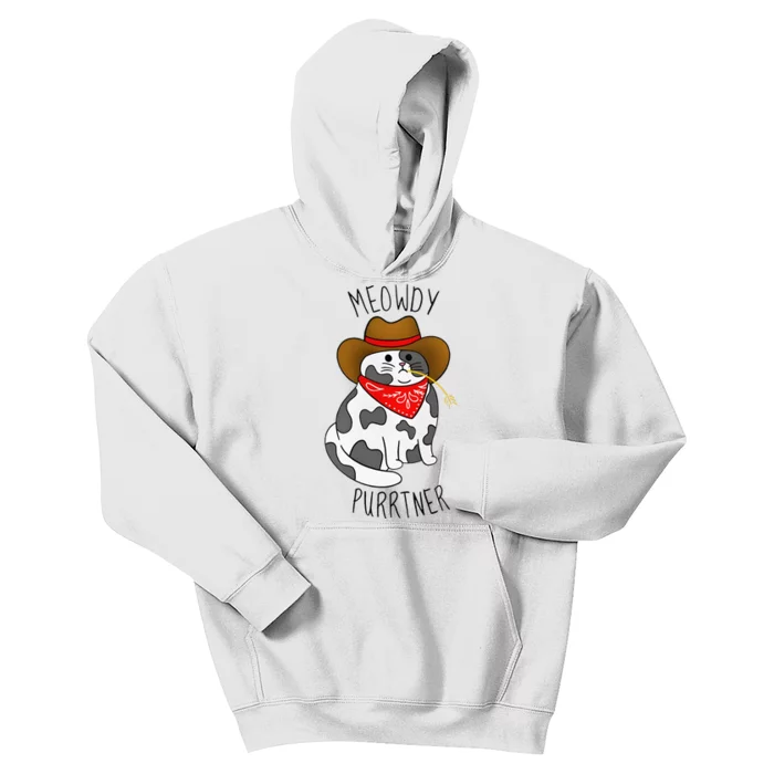 Cowboy Cat Funny Meowdy Purrtner Western Sarcastic Partner Kids Hoodie