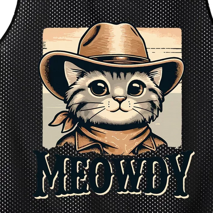 Cat Cowboy Funny Mashup Meowdy Western Country Music Cat Mesh Reversible Basketball Jersey Tank