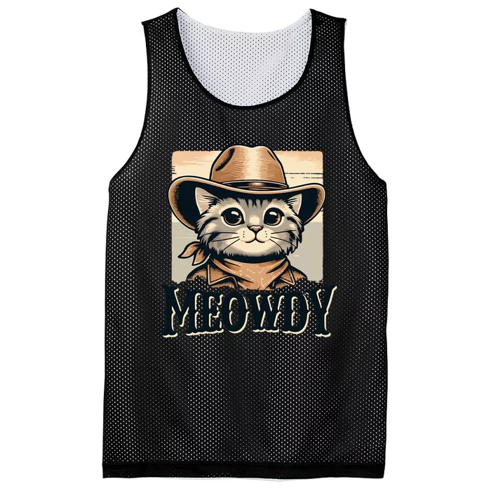 Cat Cowboy Funny Mashup Meowdy Western Country Music Cat Mesh Reversible Basketball Jersey Tank