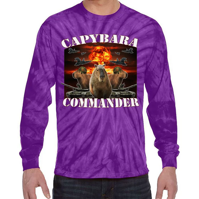 Capybara Commander Funny Capybara Warrior Tie-Dye Long Sleeve Shirt