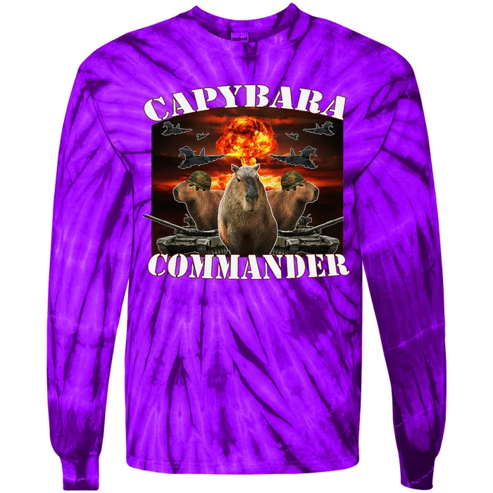 Capybara Commander Funny Capybara Warrior Tie-Dye Long Sleeve Shirt