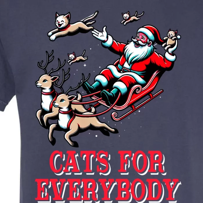 Christmas Cat Funny Cats For Everybody Santa Reindeer Cart Gift Garment-Dyed Heavyweight T-Shirt