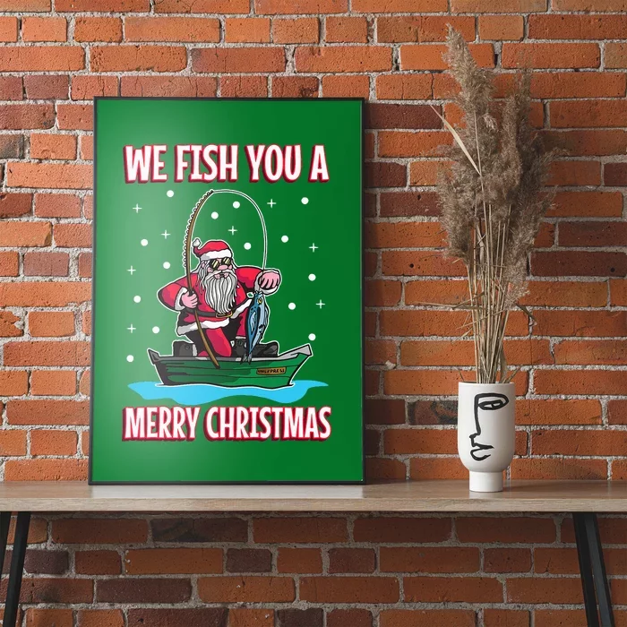 Christmas Costume Fisherman Fishing Funny Cool Santa Claus Poster