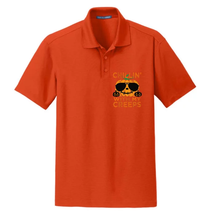 Chillin Creeps Funny Halloween Pumpkin Costume Dry Zone Grid Performance Polo