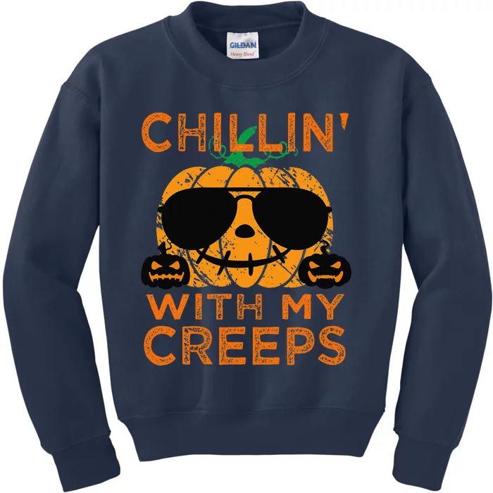 Chillin Creeps Funny Halloween Pumpkin Costume Kids Sweatshirt