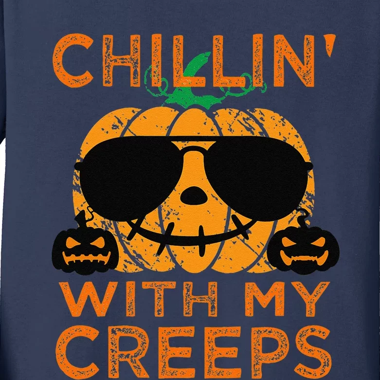 Chillin Creeps Funny Halloween Pumpkin Costume Kids Long Sleeve Shirt