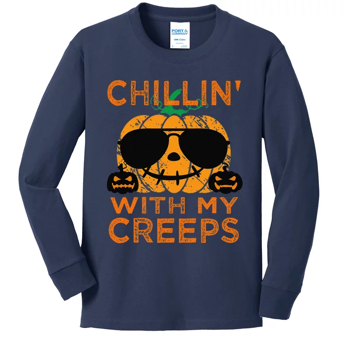 Chillin Creeps Funny Halloween Pumpkin Costume Kids Long Sleeve Shirt