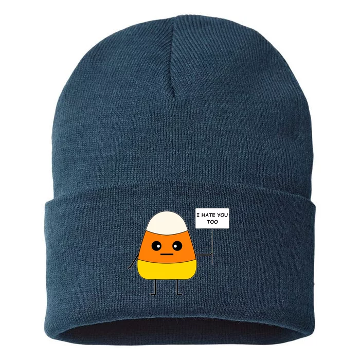 Candy Corn Funny I Hate You Too Team CandyCorn Sustainable Knit Beanie