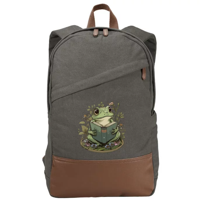 Cute Cottagecore Floral Frog Aesthetic Women Graphic Cotton Canvas Backpack