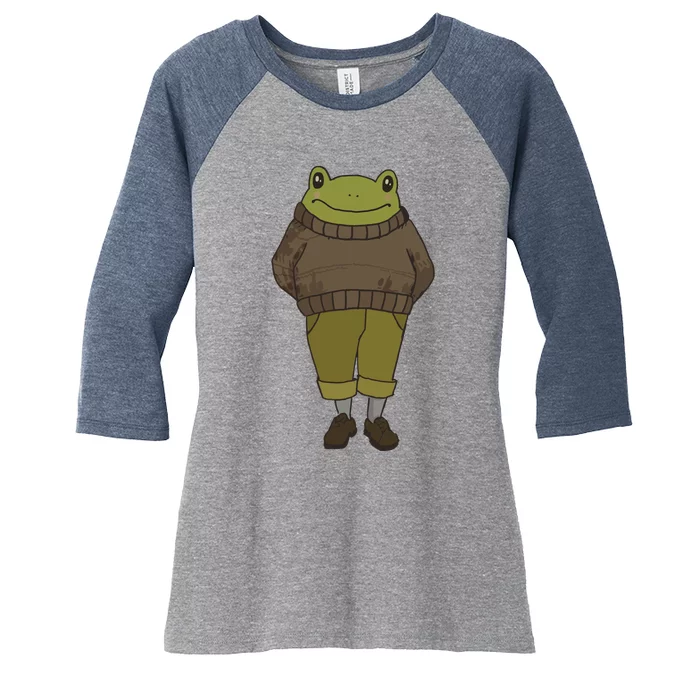 Cute Cottagecore Frog Goblincore Dark Academia Aesthetic Women's Tri-Blend 3/4-Sleeve Raglan Shirt