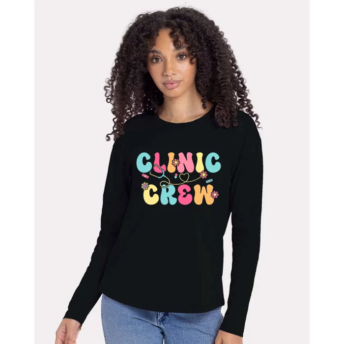 Clinic Crew For School Nurse Groovy Womens Cotton Relaxed Long Sleeve T-Shirt