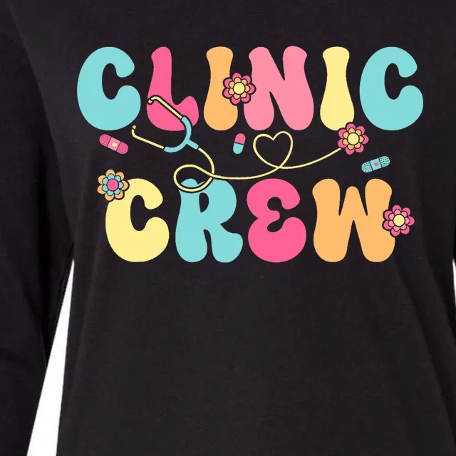 Clinic Crew For School Nurse Groovy Womens Cotton Relaxed Long Sleeve T-Shirt