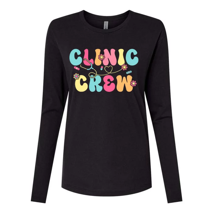 Clinic Crew For School Nurse Groovy Womens Cotton Relaxed Long Sleeve T-Shirt