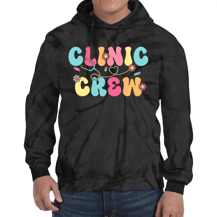 Clinic Crew For School Nurse Groovy Tie Dye Hoodie