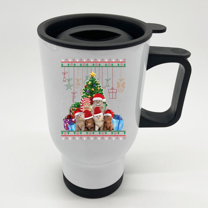 Cat Christmas Funny Ugly N Merry Gift Front & Back Stainless Steel Travel Mug