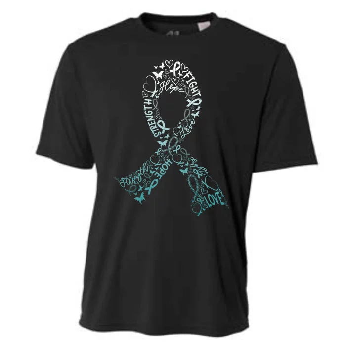 Cervical Cancer Fight Warrior Teal Cancer Ribbon Gift Funny Gift Cooling Performance Crew T-Shirt