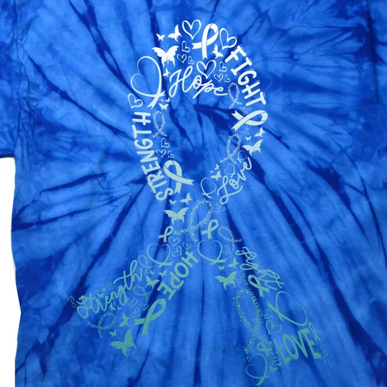 Cervical Cancer Fight Warrior Teal Cancer Ribbon Gift Funny Gift Tie-Dye T-Shirt