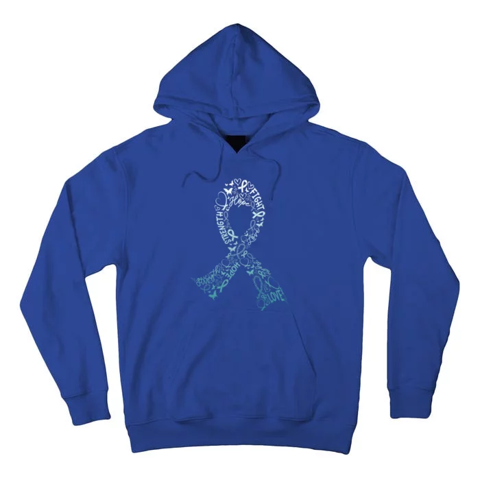 Cervical Cancer Fight Warrior Teal Cancer Ribbon Gift Funny Gift Tall Hoodie