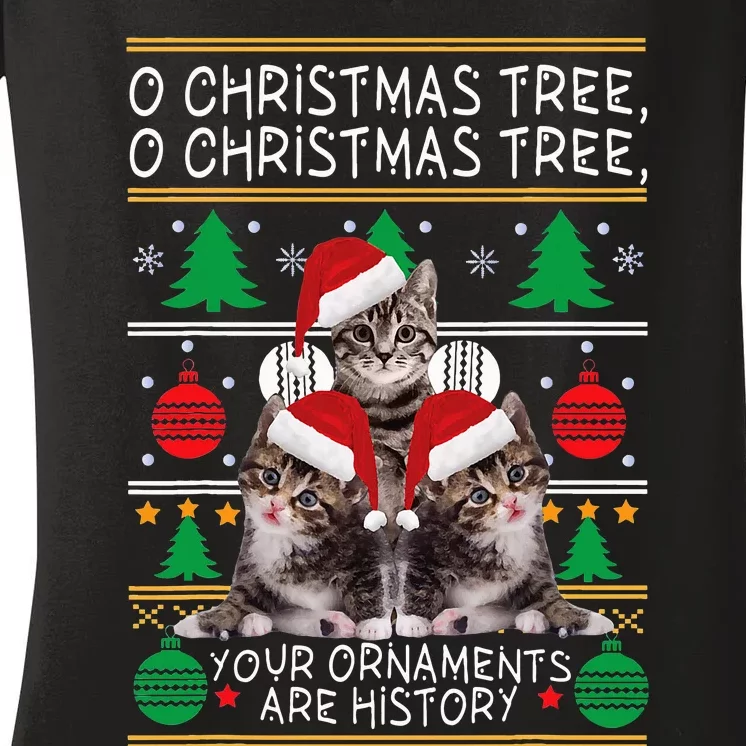 Cats Christmas Funny Ornaments Pajama Family Gift Women's V-Neck T-Shirt