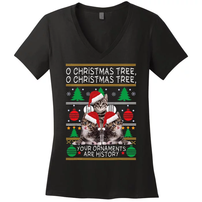 Cats Christmas Funny Ornaments Pajama Family Gift Women's V-Neck T-Shirt