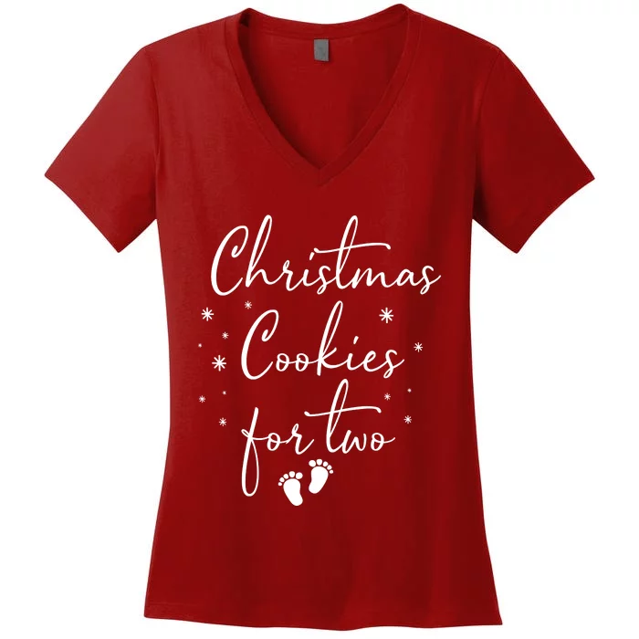 Christmas Cookies For Two Christmas Pregnancy Announcement Women's V-Neck T-Shirt