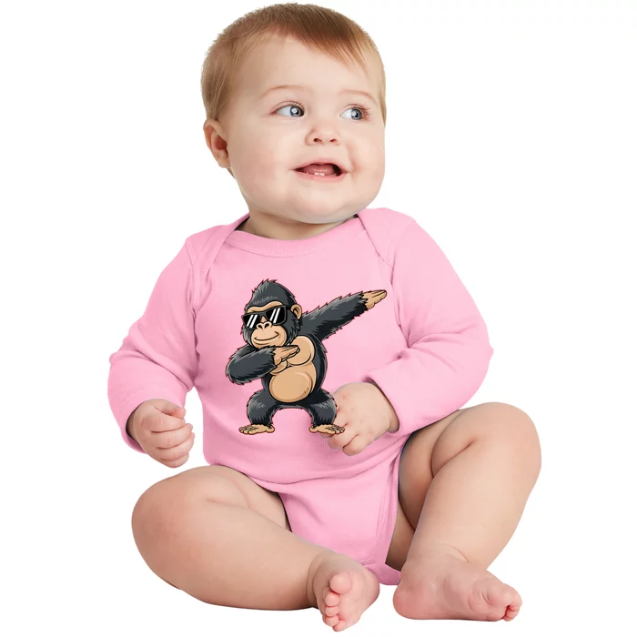 Cool Cartoon Gorilla Dabbing Funny Baby Long Sleeve Bodysuit