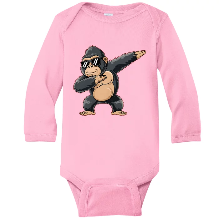 Cool Cartoon Gorilla Dabbing Funny Baby Long Sleeve Bodysuit