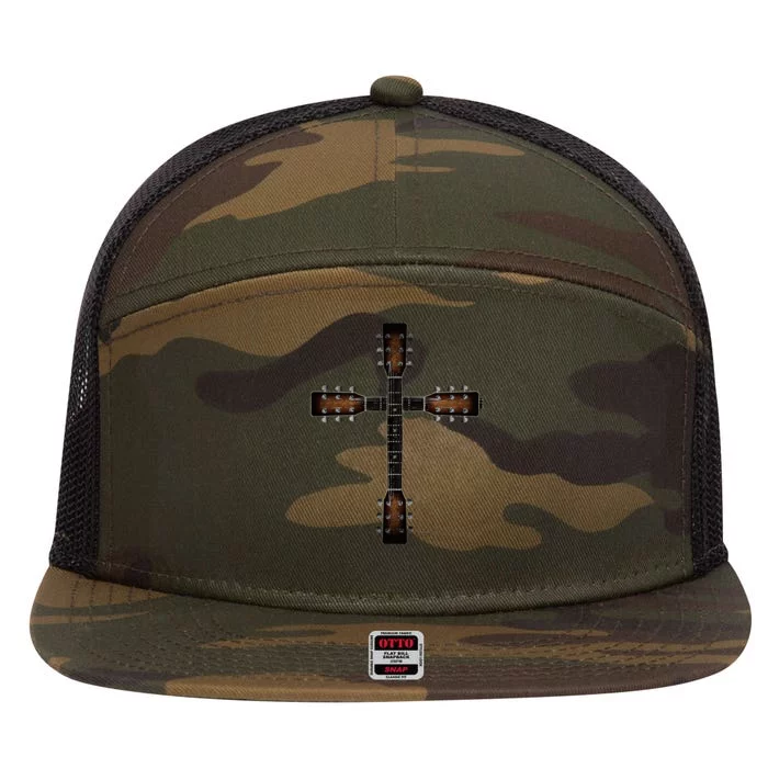 Cool Christian Guitar Cross Cute Musician Guitarist 7 Panel Mesh Trucker Snapback Hat