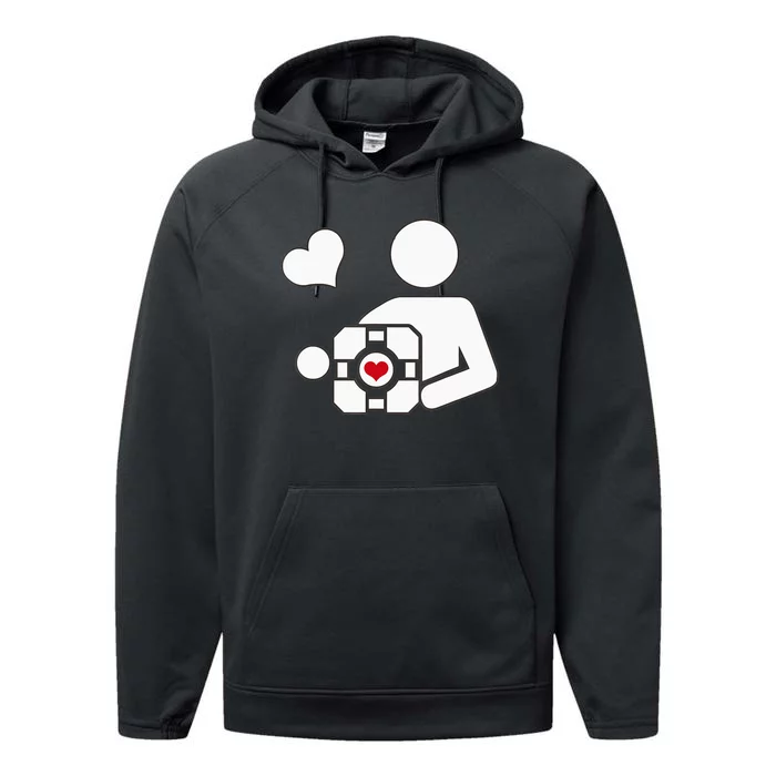 Companion Cube Gaming Portal Nerd Gamer Performance Fleece Hoodie